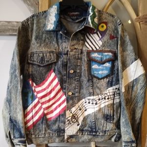 Denim Exchange Unlimited Fantastic Vintage 80's 90's Painted Denim Jacket Sz M